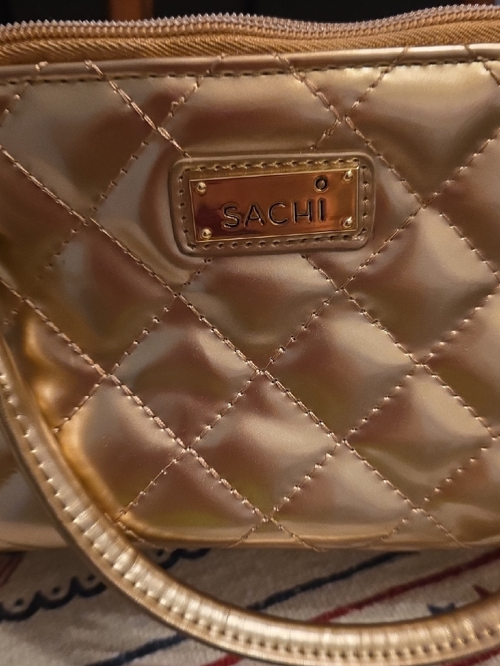 SACHI Quilted Metallic Gold Cosmetic Pouch